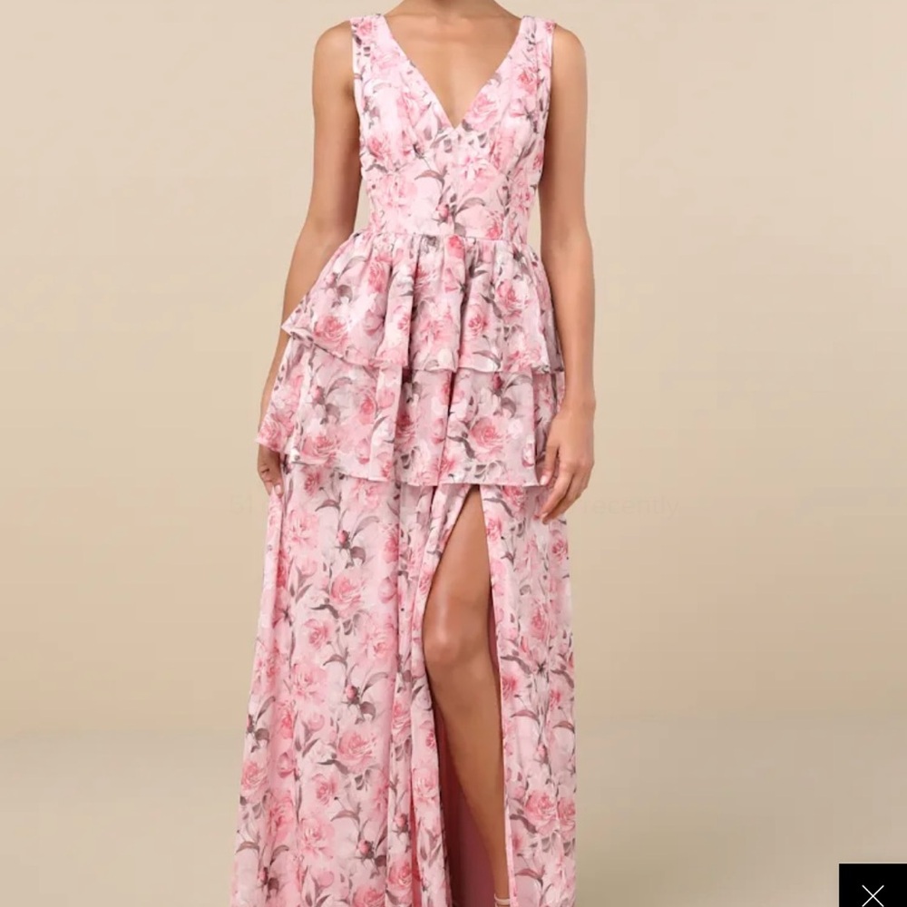 Lulus Graceful Approach Blush Pink Floral Jacquard Tiered Maxi Dress